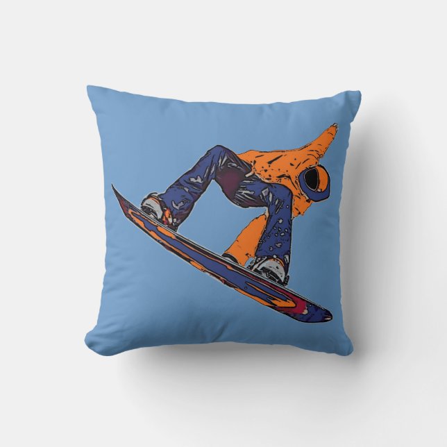 almohada artística de snowboard azul naranja (Anverso)