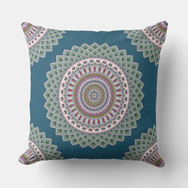 Almohada azul azteca reversible decorativa (Anverso)