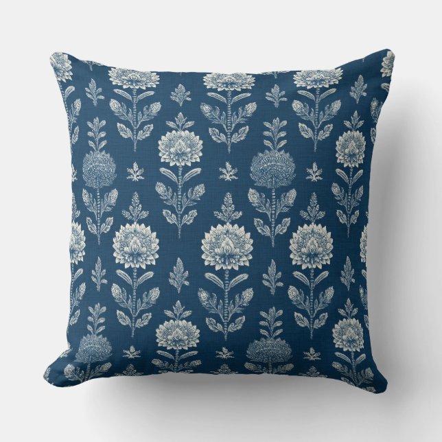 Almohada azul boho floral para tirar (Anverso)