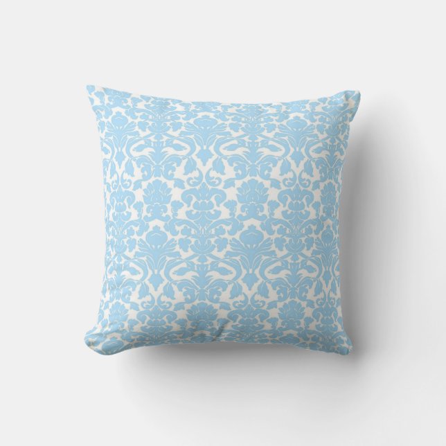 Almohada azul clara floral del sello del damasco (Anverso)