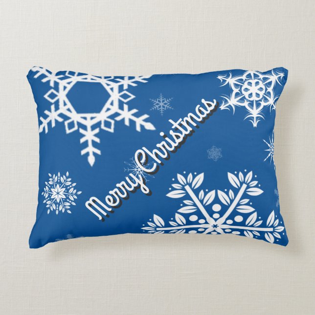 Almohada azul con copos de nieve blancos (Anverso)