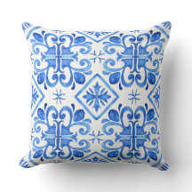 Almohada azul con patrón Zellige marroquí