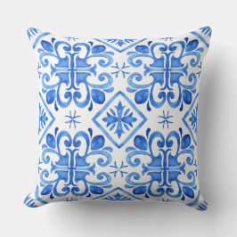 Almohada azul con patrón Zellige marroquí