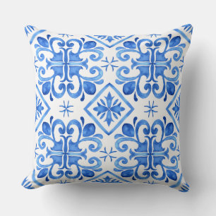 Almohada azul con patrón Zellige marroquí