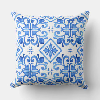 Almohada azul con patrón Zellige marroquí