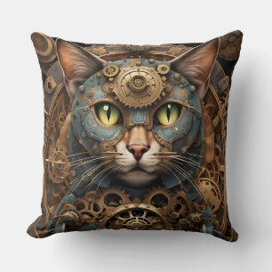 almohada azul de arte de la IA del gato steampunk