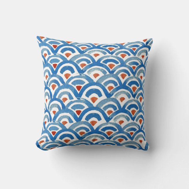 Almohada azul de Boho y anaranjada ecléctica (Anverso)
