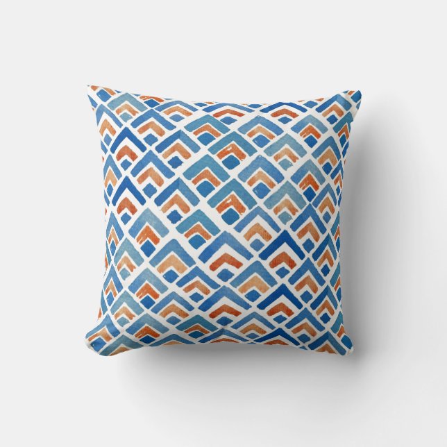 Almohada azul de Boho y anaranjada ecléctica (Anverso)