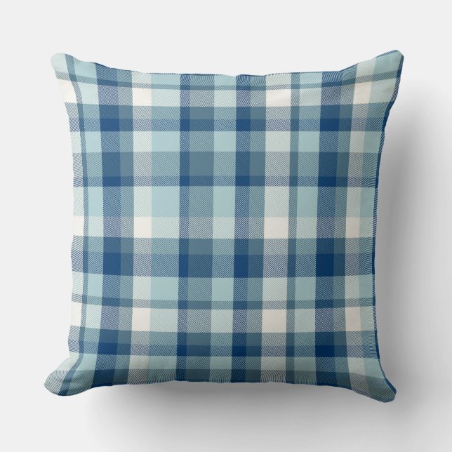 Almohada azul de cuadros vintage (Anverso)