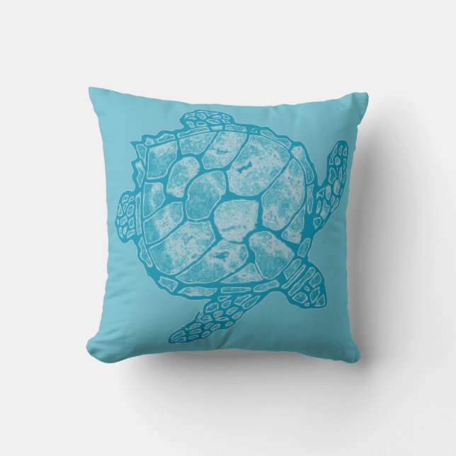 Almohada azul de la tortuga de mar del batik (Anverso)