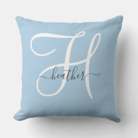 Almohada azul de monograma elegante