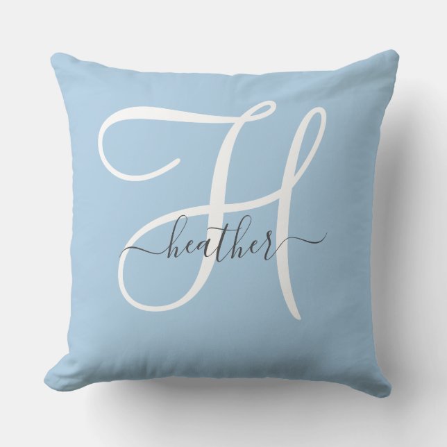 Almohada azul de monograma elegante (Anverso)