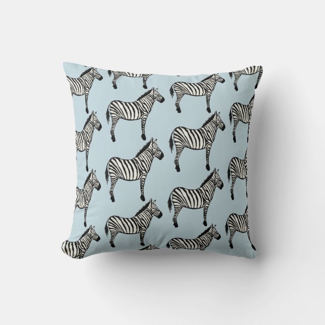 Almohada azul de safari de animales con estampado  (Anverso)