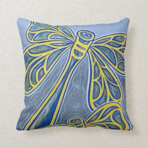 Almohada azul del algodón de las libélulas