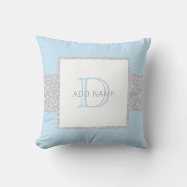 Almohada azul del bebé del falso purpurina gris (Anverso)