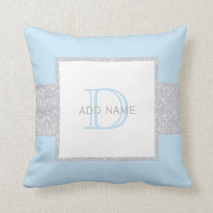 Almohada azul del bebé del falso purpurina gris