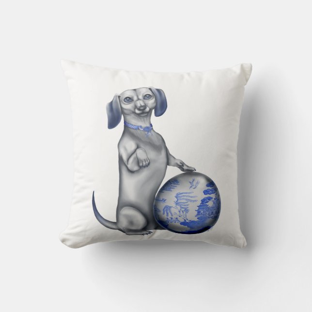 Almohada azul del Dachshund del sauce (Anverso)