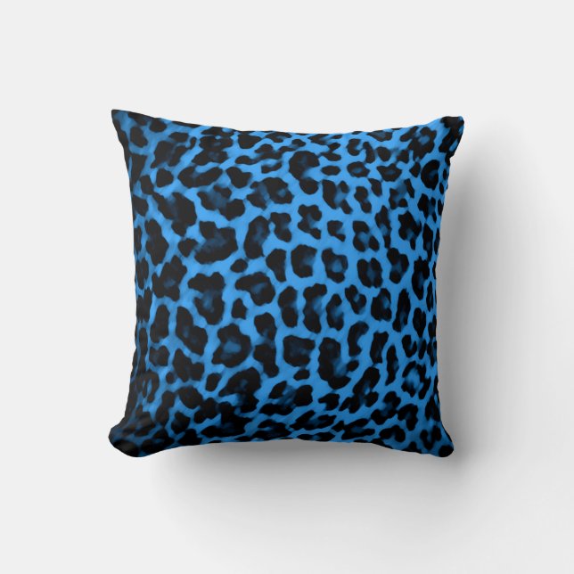 Almohada azul del estampado leopardo (Anverso)