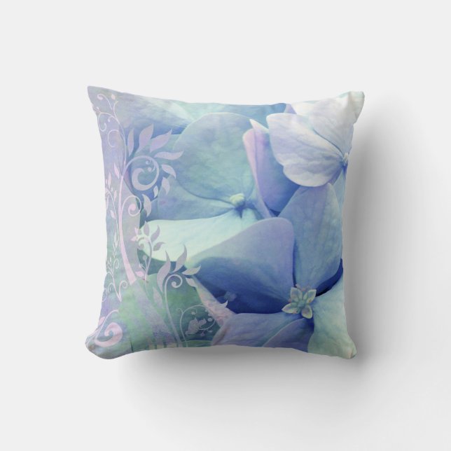 Almohada azul del Hydrangea de la lavanda del (Anverso)