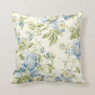 Almohada azul del papel pintado floral del vintage