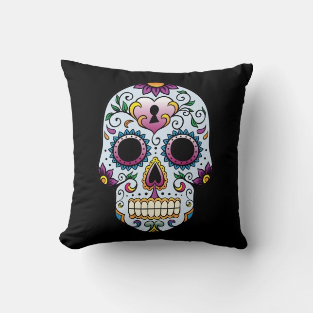 Almohada azul Día de la Calavera Azucarera Muerta (Anverso)