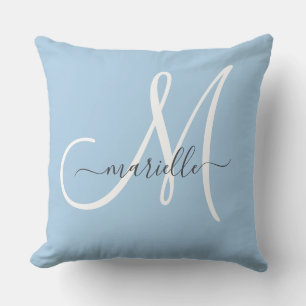 Almohada azul elegante con monograma