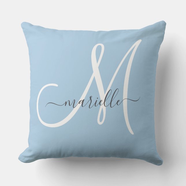 Almohada azul elegante con monograma (Anverso)