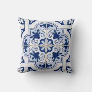Almohada azul en mosaico   Acento cerámico clásico