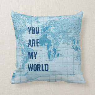 Almohada azul fresca del mapa del mundo