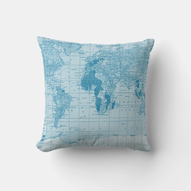 Almohada azul fresca del mapa del mundo (Anverso)