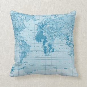 Almohada azul fresca del mapa del mundo
