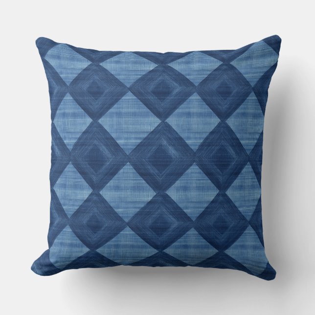 Almohada azul geométrica para echar (Anverso)