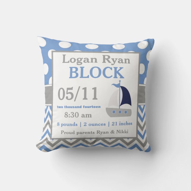 Almohada azul gris de la invitación del bebé del (Anverso)