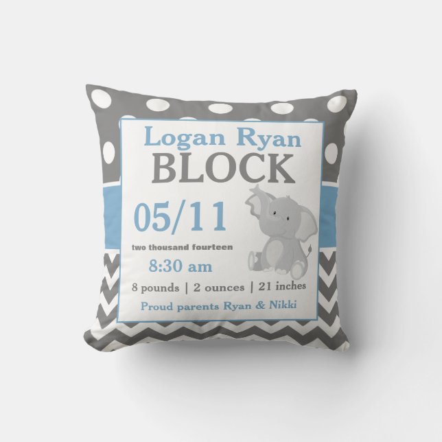 Almohada azul gris de la invitación del bebé del (Anverso)