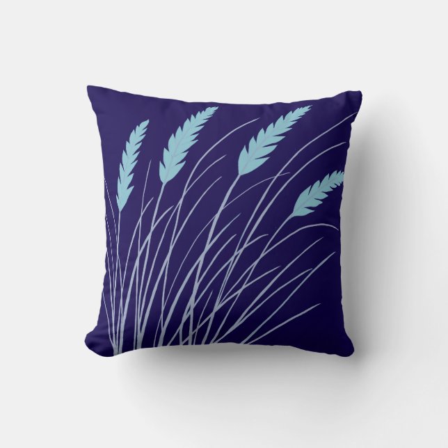 almohada azul marino con hierba de playa  (Anverso)