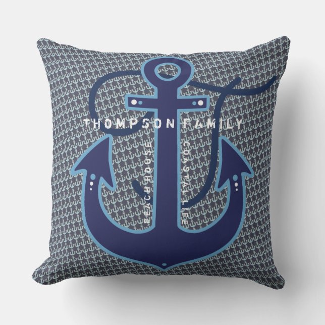 almohada azul marino con nombre familiar y ancla d (Anverso)