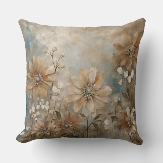 Almohada azul marrón beige de estilo granja con fl (Anverso)