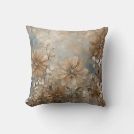 Almohada azul marrón beige de granja con flores