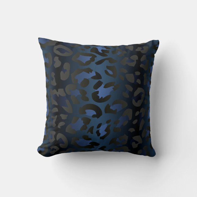 Almohada azul metálica de la piel del leopardo (Anverso)