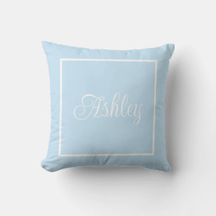 Almohada azul monogramada para lanzar