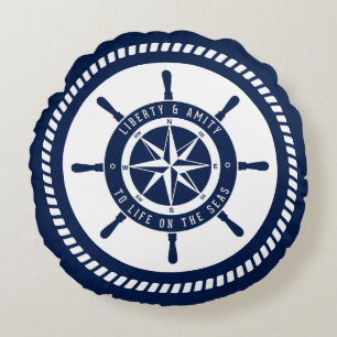 Almohada azul nautica, brújula, píldora redonda ma