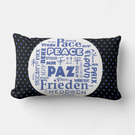 almohada azul/negra lumbar/paz en varios idiomas