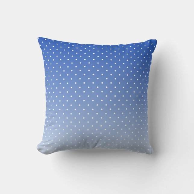 Almohada azul ombre de lunares blancos pequeños (Anverso)