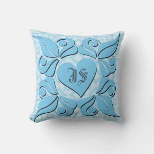 Almohada azul personalizada con monograma para el 
