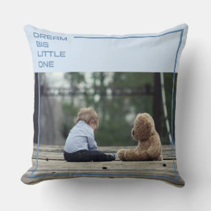 Almohada azul personalizado   Perro y niño persona