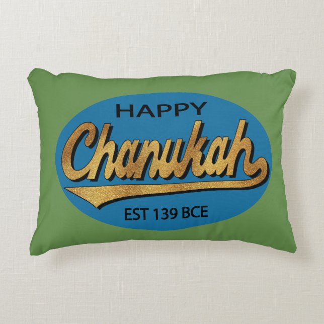 Almohada azul/verde de Hanukkah "Chanukah Retro BC (Anverso)