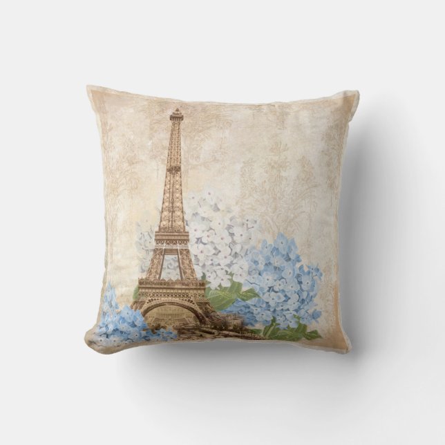 Almohada azul vintage de París (Anverso)