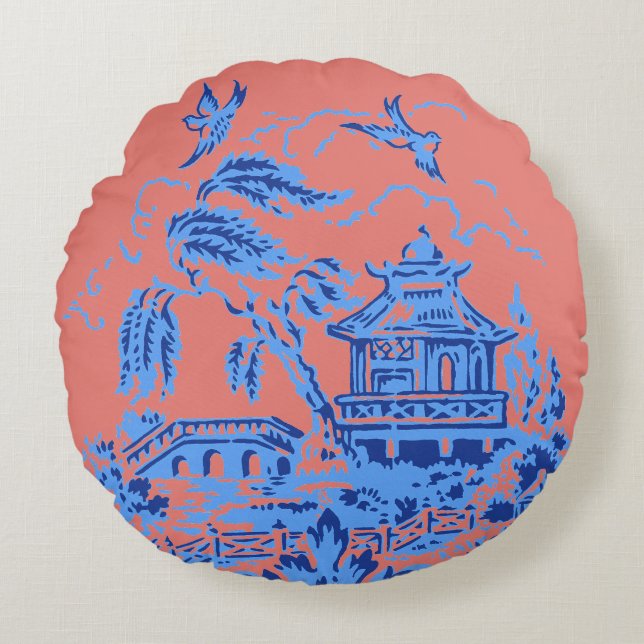 Almohada azul y azul salvaje y salmón rosa (Anverso)