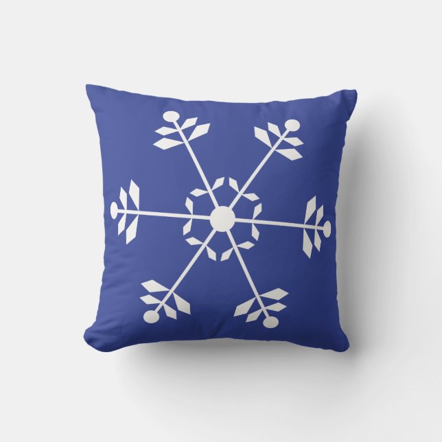 Almohada azul y blanca de copo de nieve #HolidayZ (Anverso)