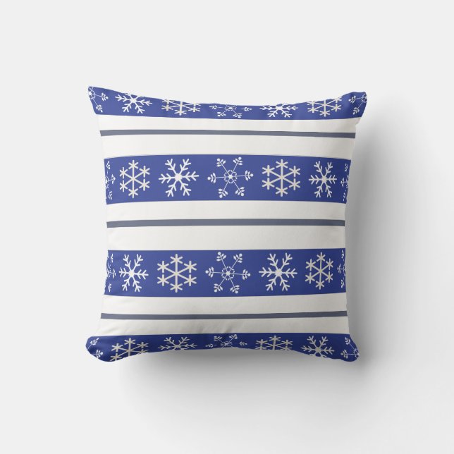 Almohada azul y blanca de copo de nieve #HolidayZ (Anverso)